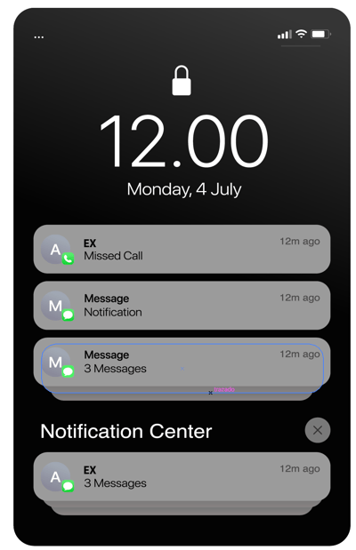 Smartphone lock screen displaying multiple missed calls and messages from an ex, illustrating the struggle of maintaining no contact after a breakup