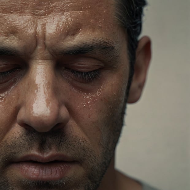 Close-up of a man with hands covering his face, reflecting deep emotional pain and heartbreak after infidelity