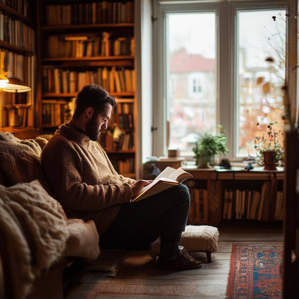 Man sitting on a sofa calmly