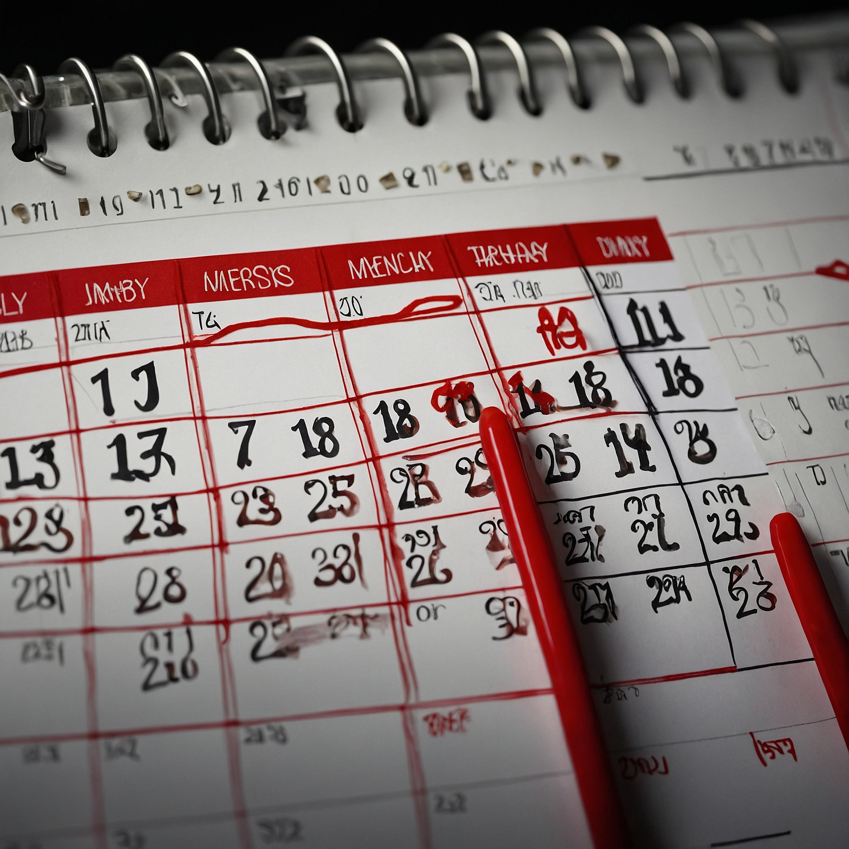 A calendar with dates like