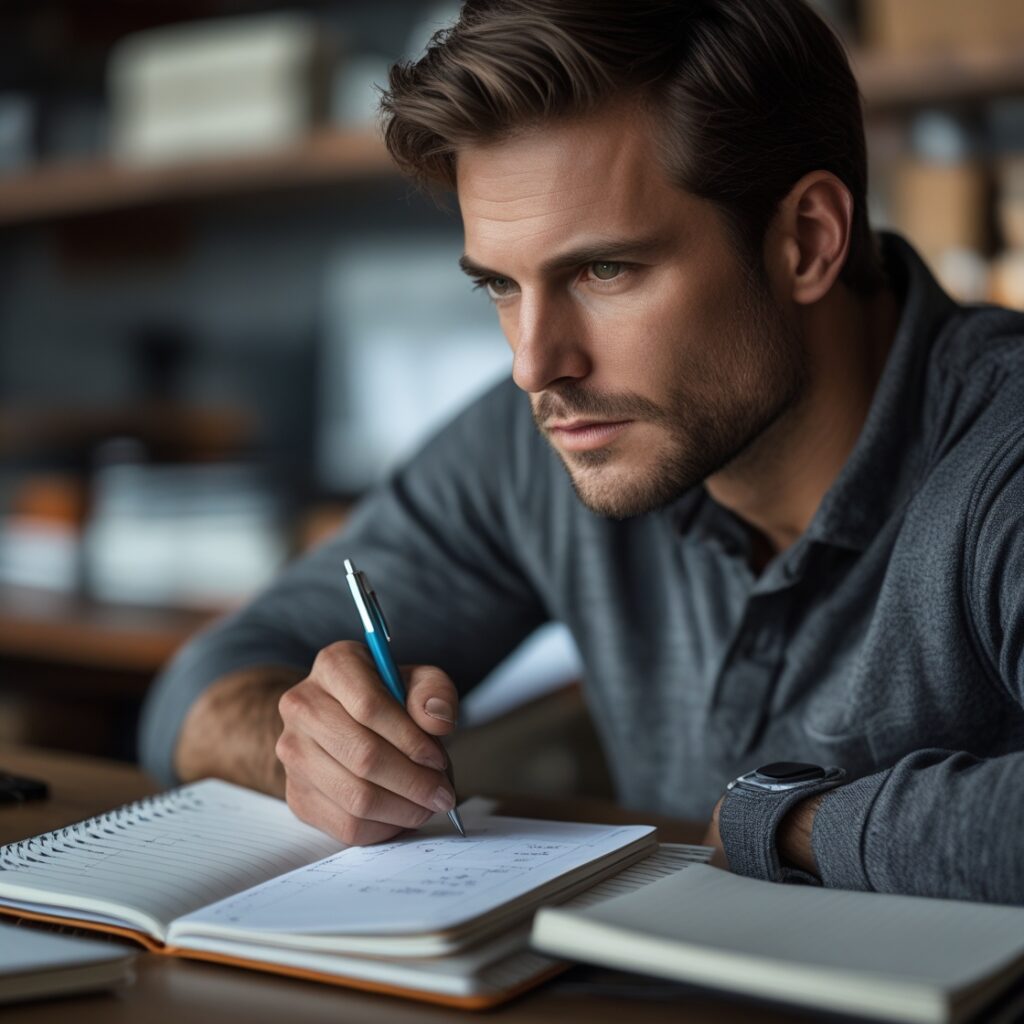 Man writing in a notebook