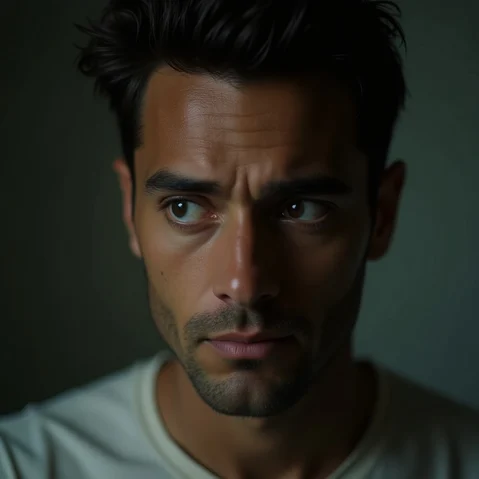Close-up of a man’s face with a tense expression, symbolizing overthinking and emotional overwhelm