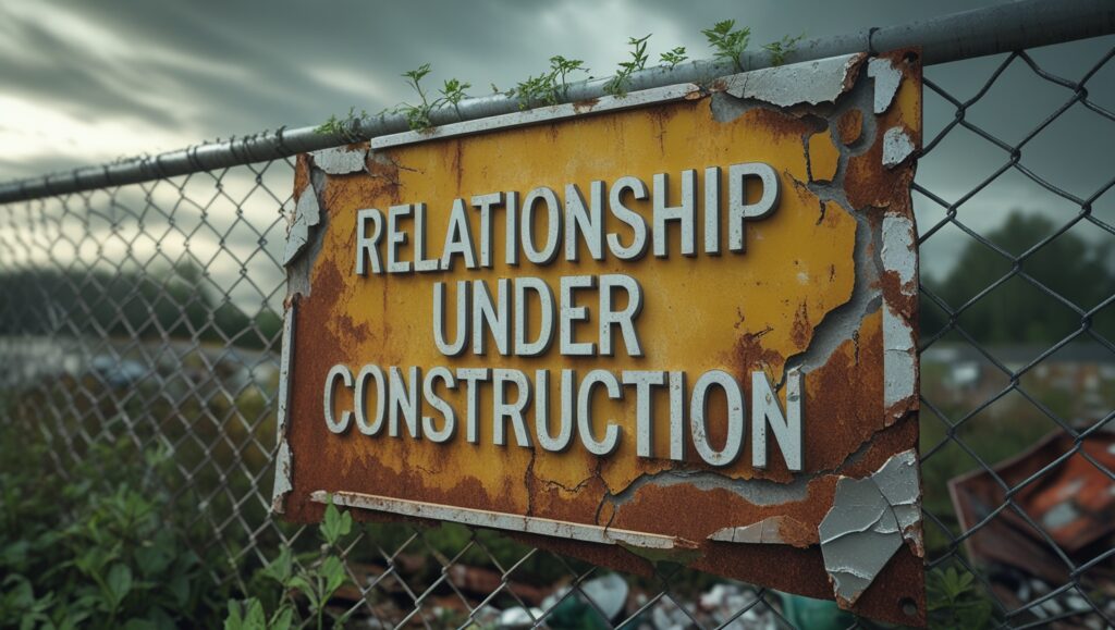 “Relationship Under Construction” sign that’s been abandoned – Showing how a break is just a disguised ending.
