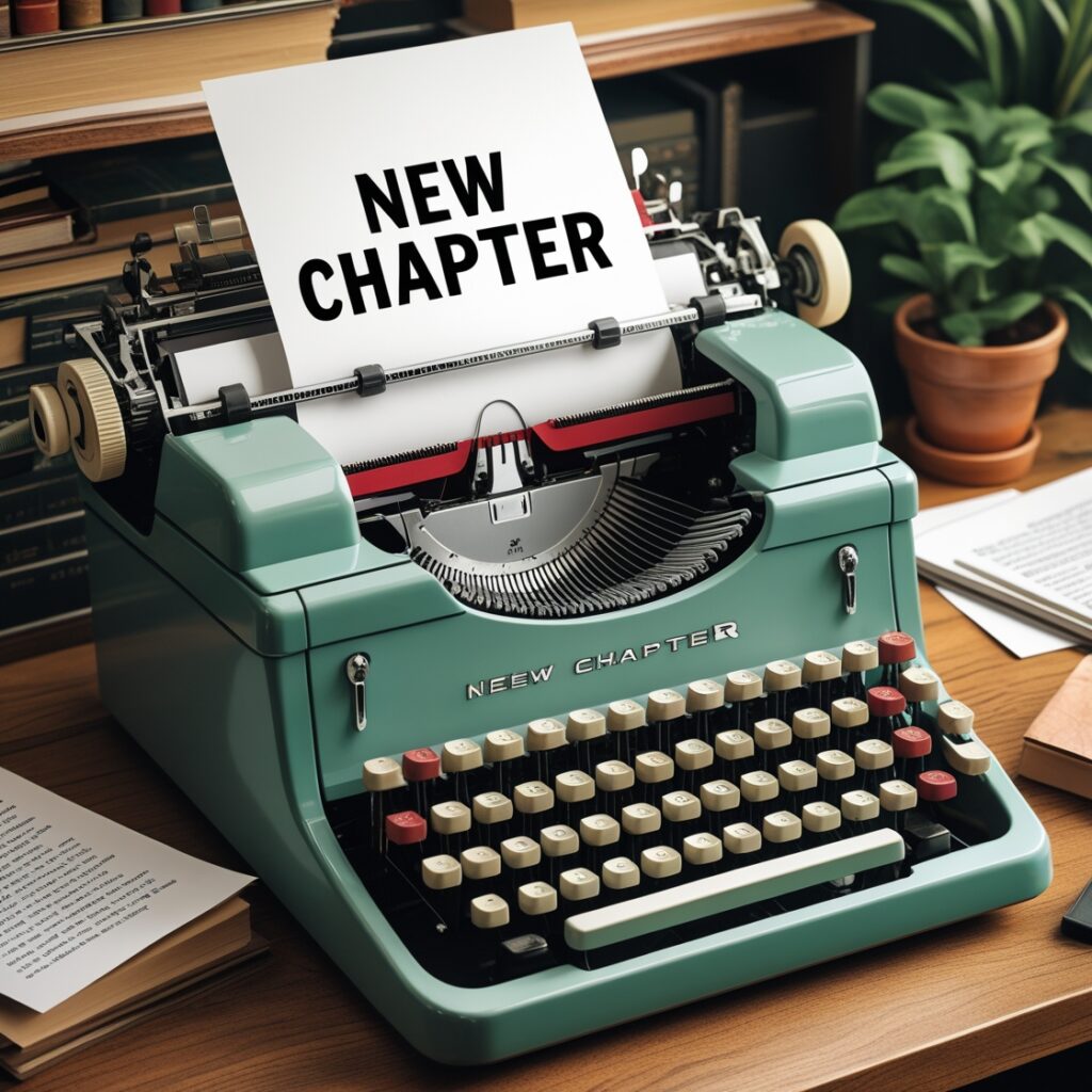 A typewriter with a sheet labeled “New Chapter” – Symbolizing starting fresh.