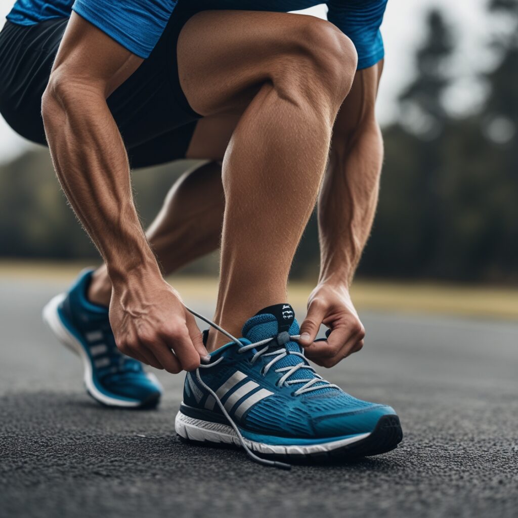 A man lacing up running shoes, looking forward with determination – A metaphor for taking the first step toward power.