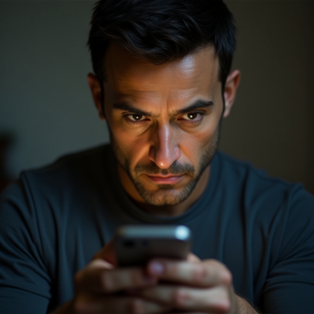Man deleting a contact on his phone with a determined expression, symbolizing emotional detox and the No-Contact Rule