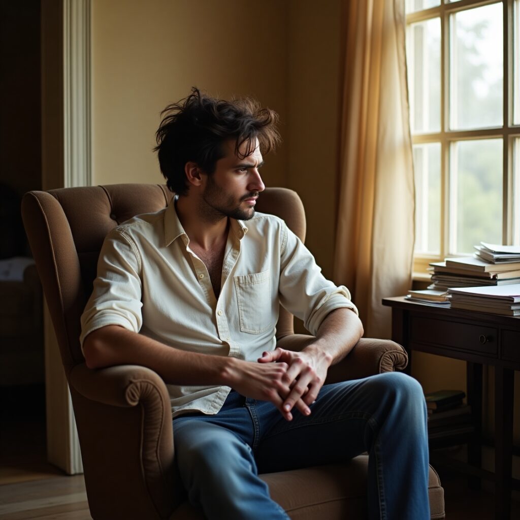 Man sitting alone, reflecting on emotional healing during No Contact after a breakup.
