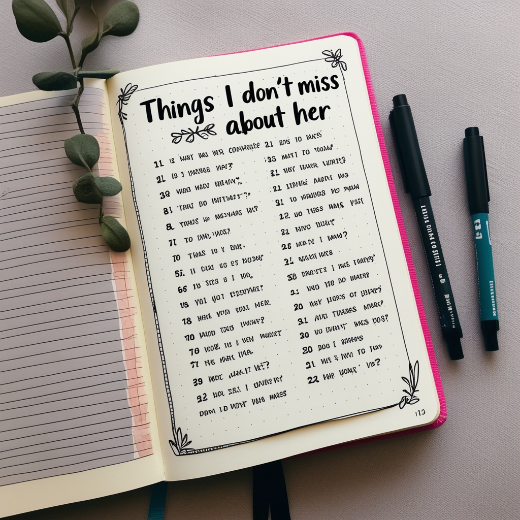 A journal page titled “Things I Don’t Miss About Her”