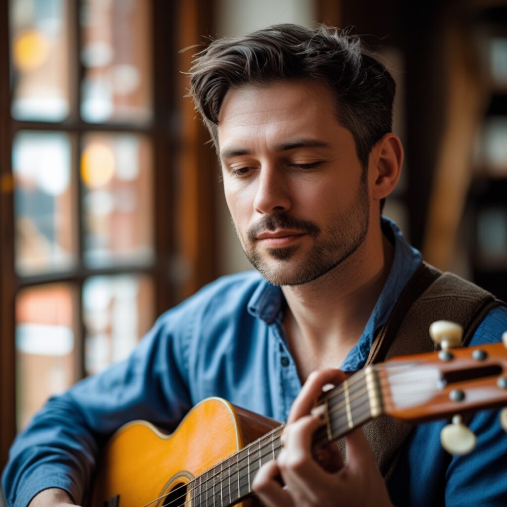 A man playing a guitar
