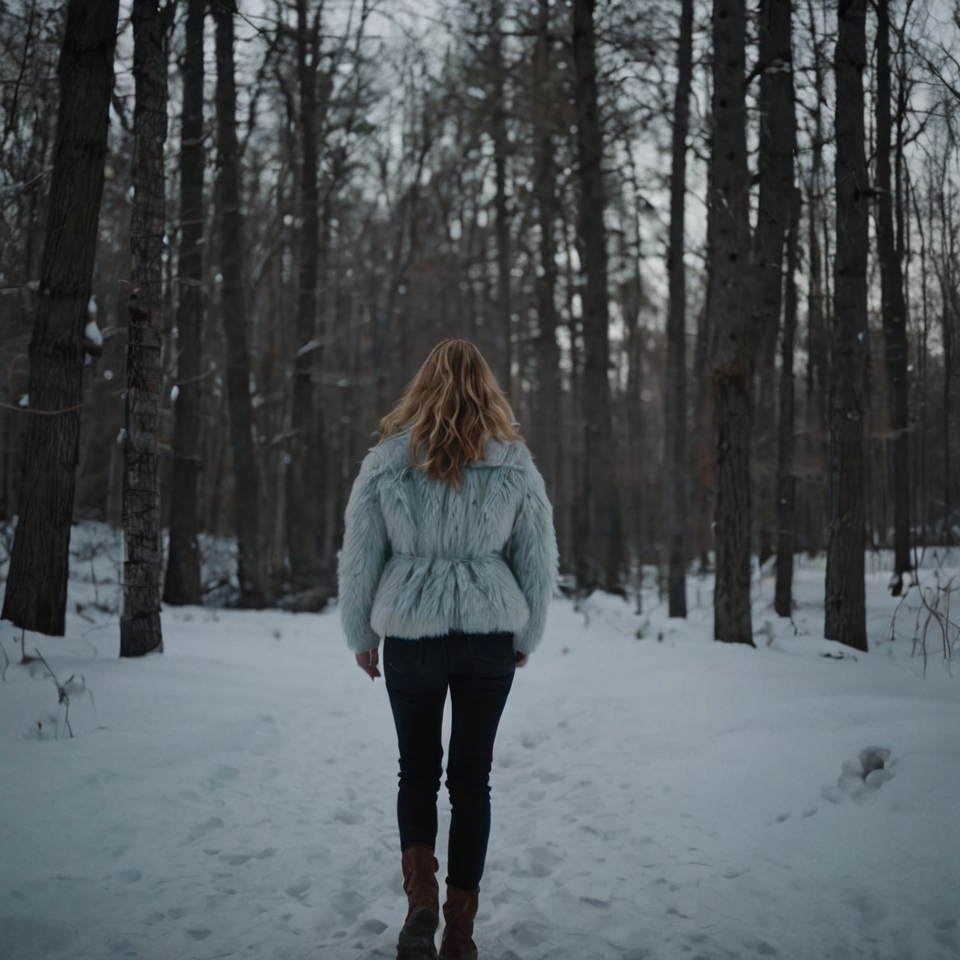 A woman walking away with her back turned, while the man stands frozen, symbolizing how she mentally checked out long before leaving.