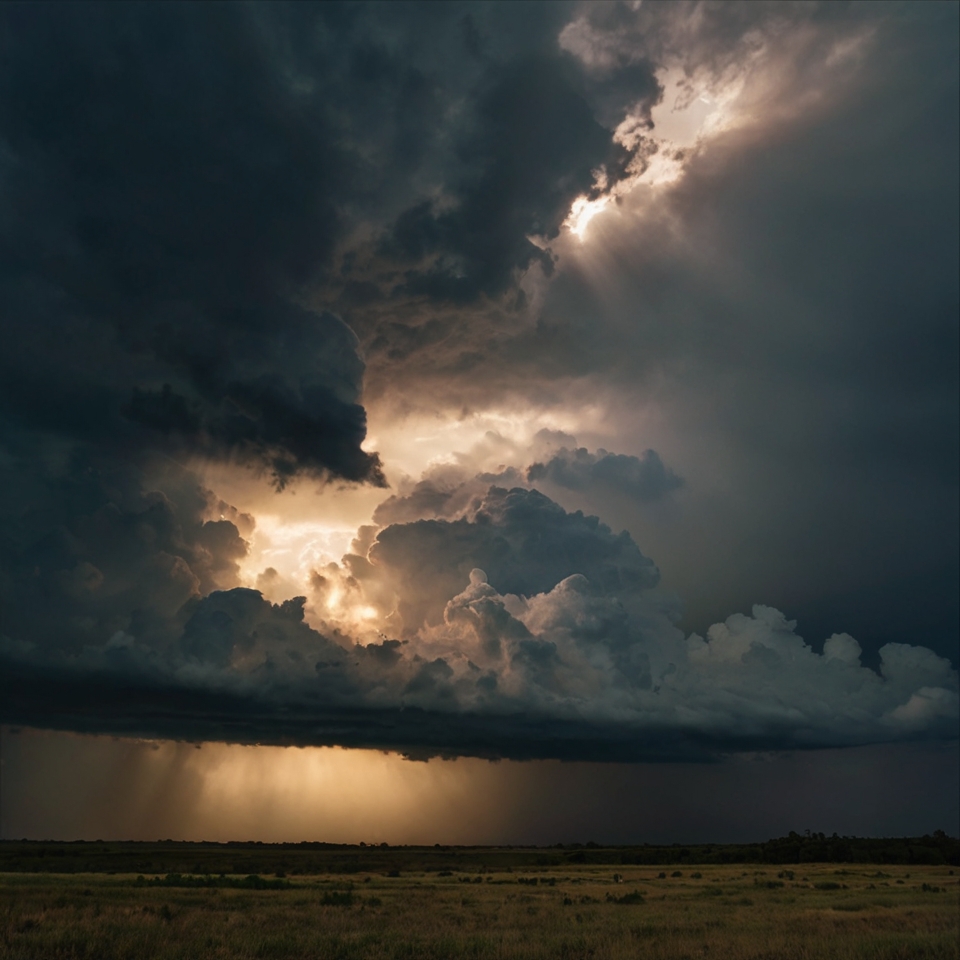 A storm clearing up with sunlight breaking through, symbolizing emotional clarity and a new beginning.